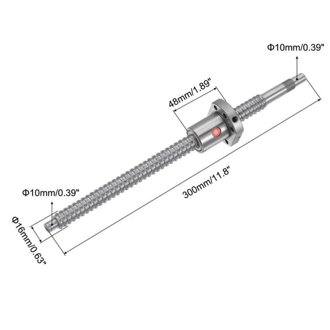 Linear Motion Ball Screw SFU1605 (Dia 16mm, Pitch 5mm, Length 300mm) Anti Backlash Ball Screw Kit with Metal Ball Screw Nut dimensions shown