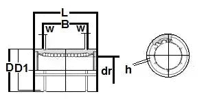 Technical diagram of ✝️ NB SMS25UUAJ 25mm Slide Stainless Steel Bush Ball Linear Motion Bearing showing dimensions and alignment layout.
