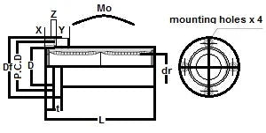 Technical diagram of ✝️ SMF40GWUUE NB 40mm Slide Bush Linear Motion Bushing Bearing showing dimensions and mounting holes, 1-pack.