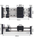 Top and side view of 100mm / 3.94" Linear Motion Guide Actuator Double Linear Rail Slide 1605 Ballscrew Motorized XY XYZ Stage