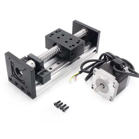 HBX1605 200mm linear motion guide actuator with double linear rail slide, 1605 ballscrew and NEMA23 stepper motor for CNC router engraver