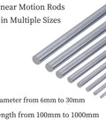30mm By 1000mm Chrome Linear Motion Rod For 3D Printers CNC DIY shown with multiple sizes and dimensions from 6mm to 30mm diameter