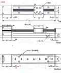 Technical drawing of Linear Rail 50mm Linear Stage Actuator with Square Linear Rails Mini Slide Table + NEMA 11 Stepper Motor.
