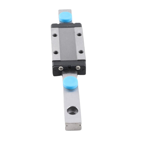 Miniature Linear Rail Guide 100mm Long, 9mm Wide With Ball Retainer And Built In Lubrication System, front view.