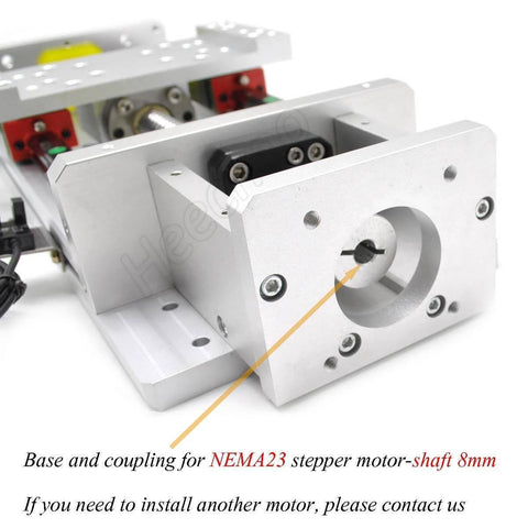 Base and coupling for NEMA23 stepper motor, 8mm shaft, part of electric linear rail guide 200mm ballscrew 1605