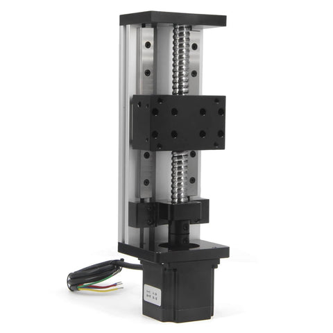 Dual Linear Rail Guide Ballscrew SFU1605 with Square Linear Rails with NEMA23 Stepper Motor, 100mm Effective Stroke Length for CNC Router Parts X Y Z Linear Stage Actuator (100mm Stroke) in upright position.