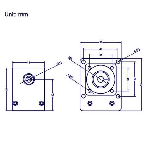 Technical drawing of 100mm effective stroke length linear rail guide with square linear rails ballscrew sfu1605 and nema 17 stepper motor.