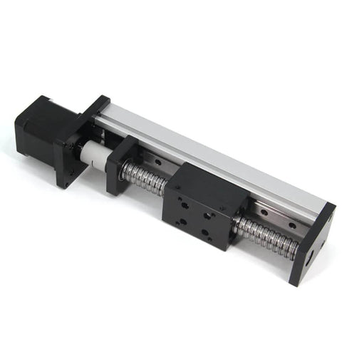 Front view of ✝️ 100mm effective stroke length linear rail guide with square linear rails ballscrew sfu1605 with nema 17 stepper motor