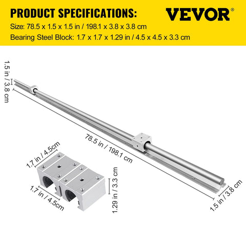 Diagram of Complete Two Pack Linear Rail Kit with 2000mm SBR16 rails and square carriage blocks specifications by Vevor