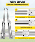 Linear Rail, 2 PCS SBR 20-2200mm, with 4 PCS SBR20UU carriage blocks, showing assembly steps and pre-drilled holes.