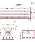 Technical drawing of Dual Linear Rail Guide Ballscrew SFU1605 with Square Linear Rails with NEMA23 Stepper Motor, 100mm Effective Stroke Length.