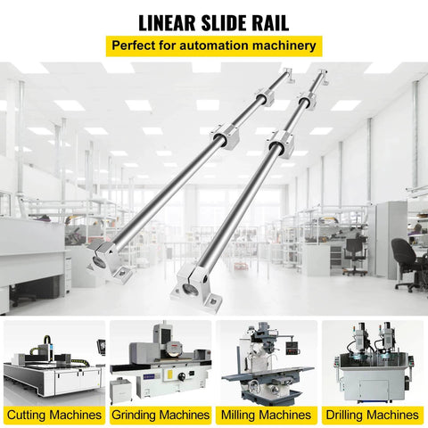 Linear Rail Slide 2PCs 20mm x 1200mm with 4Pcs Block Bearings SC20UU for CNC, shown in factory setting with automation machinery.
