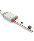 Two Pack Linear Rail Sliding Block HGH12H Guide Rail Slider Bearing For CNC Machines, stainless steel rail with red and green slider.