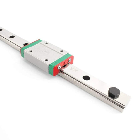 Two Pack Linear Rail Sliding Block HGH12H Guide Rail Slider Bearing For CNC Machines, stainless steel rail with red and green slider.