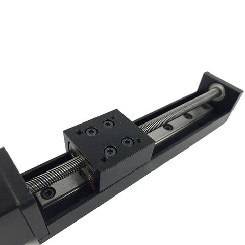 Side view of a Linear Rail 100mm Linear Stage Actuator with Square Linear Rails Mini Slide Table + NEMA 11 Stepper Motor for DIY CNC Router Milling Machine (100mm).