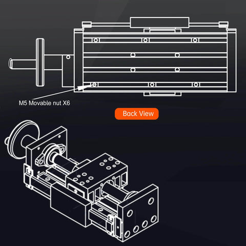 Back view of Linear stage actuator mbx80 type munual linear slide table with black digital scale, 1605 ballscrew, double linear rail for CNC.