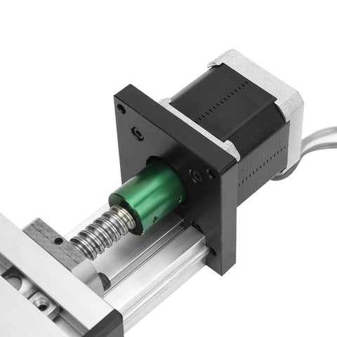 Close-up of a Linear Slide Ball Screw with Stepper Motor for Metal Construction 12mm Shaft Diameter and 100mm Stroke High Precision Linear Actuator