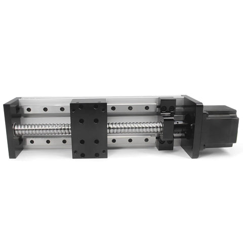Front view of 150mm Effective Travel Length Double Linear Rail Guide Ballscrew SFU1605 with NEMA23 Stepper Motor for DIY CNC Router Parts X Y Z Linear Stage Actuator and 3D Printe.