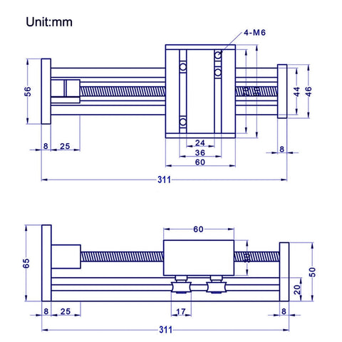 Technical diagram of 200mm Effective Stroke Length Linear Rail Guide Ballscrew SFU1605 with Nema 17 Stepper Motor for CNC Router Machine Parts X Y Z Linear Stage Actuator (Size:200mm)