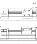 Technical drawing of 150mm Length Travel Linear Stage Actuator with Square Linear Rails Ballscrew SFU1204 with NEMA17 Stepper Motor