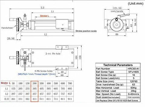 Linear Stage Actuator Travel 200mm Ballscrew 1605 Double Optical Axis Linear Rail Guide Manual Slide Stage C7 - Ruler for CNC Router Controller DIY 3-axis - Buy Bearings online - Fast US Shipping