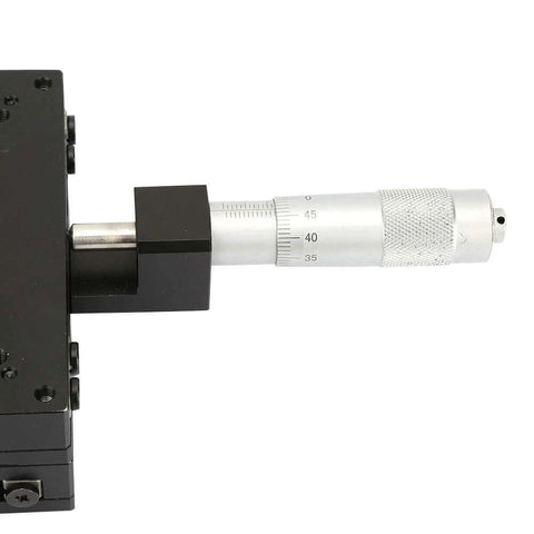 Close-up of ✝️ Linear Stage, SEMY100-AC 100 * 100 * 40mm Micrometer Manual Slide Table focusing on the micrometer for precise adjustments.