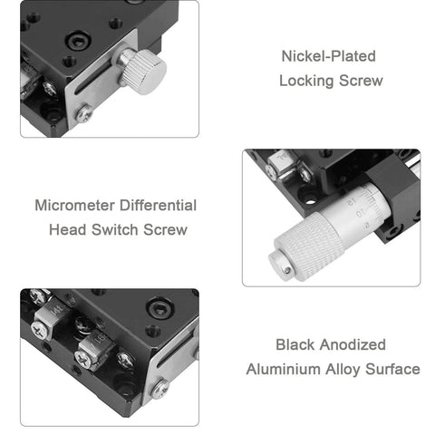 Image showing SEMX40-AS X Micrometer Linear Stages with nickel-plated locking screw, micrometer differential head, and black anodized finish.