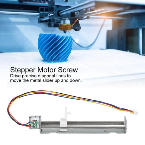 Linear Actuator 2‑Phase 4‑Wire Linear Stepper Motor Screw Slide Table shown with wiring and metal slider on white background