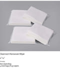 Three packs of cleanroom nonwoven wipes, 4x4 inches, white, sealed in plastic