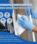 Person using blue gloves with Lint Free Cleanroom Wipes 4x4 Inches 1200 Pack, Grade A 68GSM Cellulose Polyester Blend, tear resistant and absorbent