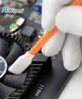 Hand using Cleanroom Ready 5 Inch Swabs Pack Of 100 Lint Free Microfiber Swabs with 14.5 mm flat head for precision cleaning.