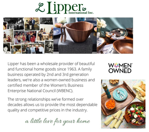 Lipper International women-owned business overview with acacia wood products and family history images