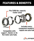 All In One Lippert Trailer Bearing Replacement Kit For Repacking Axle Hubs Fits 7000 Lb Capacity RV Trailer Axles