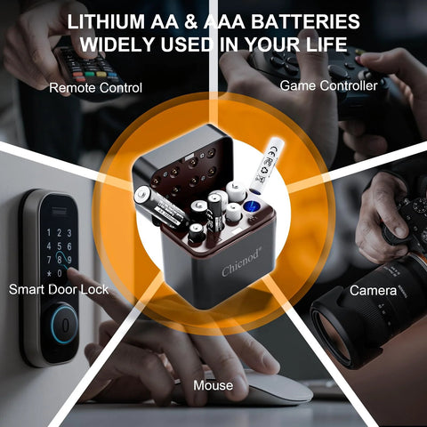 Rechargeable AA And AAA Lithium Batteries 8 Slot Charger 3800mWh with device compatibility illustration