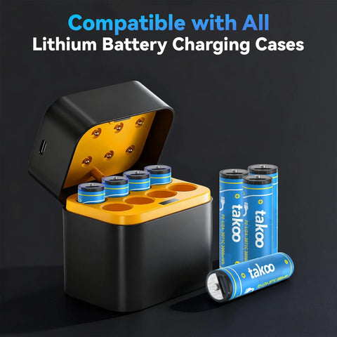 Rechargeable AA And AAA Batteries With USB C Fast Charge And 1100 Cycles next to a charging case