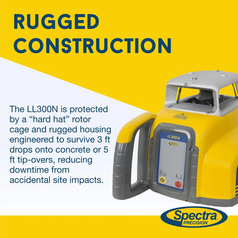 Spectra Precision LL300N-4 Self-Leveling Rotary Laser Kit with rugged construction and protective rotor cage
