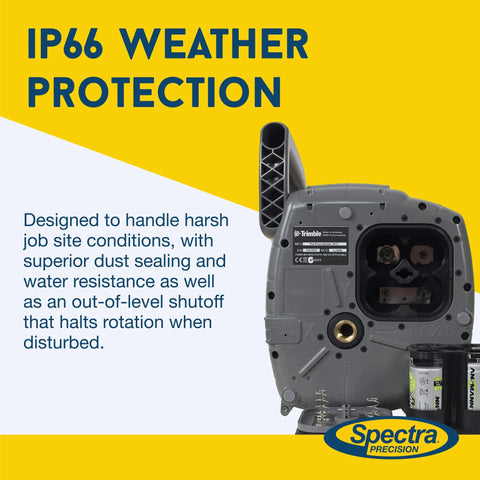 Spectra Precision LL300N-4 Self-Leveling Rotary Laser Kit with IP66 protection shown with rugged design and features
