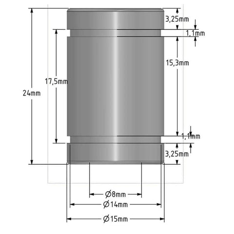 Technical diagram of a linear bearing 8x15x24mm for 3d printer cnc parts jgaurora a5/a5s/a1/a3s lm08uu bearing pack of 4pcs