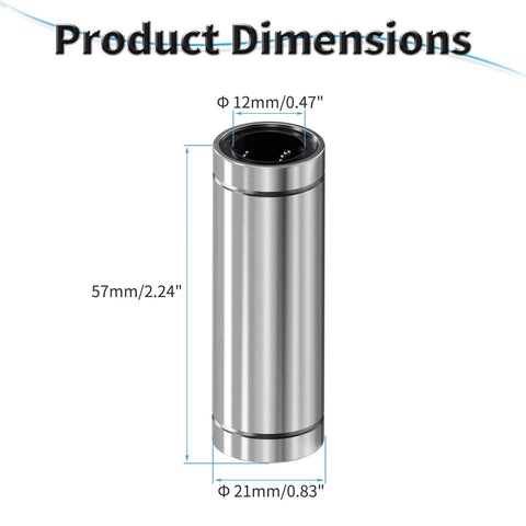 Product dimensions of ✝️ 4 pcs lm12luu linear ball bearings, 12mm id×21mm od×57mm length extra long ball bearings with double seal.
