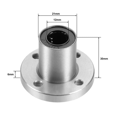 LM12UU Round Flange Linear Bearing 12mm Bore 21mm Outer Diameter 30mm Length Pack of 2 Sealed, side view with dimensions.