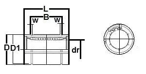 Technical diagram of ✝️ LM203242AJ NB 20mm Slide Bush Ball Bushing Linear Motion Bearing showing dimensions and cross-section view.