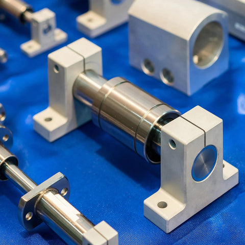 Sealed LM4UU 4x8x12 mm linear ball bearings in a 4-pack with rubber seals on a blue surface, ideal for 3D printers and CNC axes.