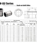 Diagram and specifications for Four Millimeter Linear Bearing With Double Sealed LM4UU For CNC Machines And 3D Printers Twelve Pack