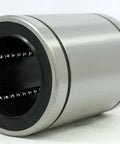 Close-up of LM60UU Linear Motion Ball Bearing, Bushing 60x90x110mm on white background, showing ball retainer and rubber seals.