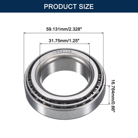 Two Pack LM68149 10 Tapered Roller Bearing Cone And Cup Set For Heavy Duty Machines That Are Built To Last, showing dimensions