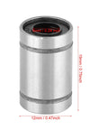 Close-up of steel 8pcs lm6uu linear ball bearing, 6mm bore dia 12mm OD, for CNC automation, smooth motion and clean installs, side view
