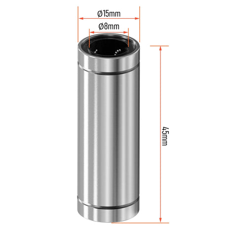 4PCS LM8LUU Linear Ball Bearings, 8mm Bore Dia, 15mm OD, 45mm Length, Double Side Rubber Seal Linear Rail for CNC, 3D Printer