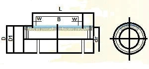 Technical diagram of 8mm Bearing/Bushing LM8LUU Linear Motion with dimensions 8mm x 15mm x 45mm showing sectional view