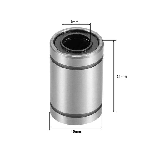 LM8UU Linear Ball Bearings 8mm Bore 15mm OD 24mm Length for CNC Machine 3D Printer 4pcs, single bearing with dimensions shown.