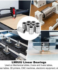 10 Pack LM8UU Linear Ball Bearings 8mm Bore Carbon Steel Double Sided Rubber Seals Nickel Plated Surface For CNC Machines And 3D Printers Linear Rail Guides shown installed in machinery